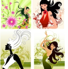 女性花纹时尚女性与花纹插画矢量素材3图片
