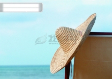 夏日风光夏日海滩蓝天休闲风景阳光风车帽子太阳镜