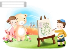 圣诞女孩HanMaker韩国设计素材库背景图片圣诞卡通可爱男孩女孩熊