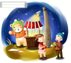 圣诞女孩HanMaker韩国设计素材库背景图片圣诞卡通可爱男孩女孩熊