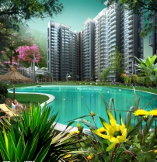 最新地产08最新房地产PSD原创素材泳池景观图片