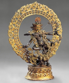 清18世纪合金铜嵌金银智行佛母像图片