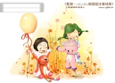 人物漫画HanMaker韩国设计素材库背景卡通漫画可爱人物女孩玩具玩耍开心儿童