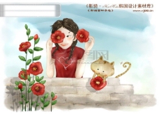 人物风景HanMaker韩国设计素材库背景卡通漫画人物精美风景花猫咪