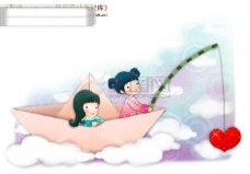 梦幻船HanMaker韩国设计素材库背景卡通漫画可爱梦幻儿童孩子女孩童真纸船云彩