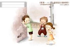 儿童游戏HanMaker韩国设计素材库背景卡通漫画可爱人物孩子游戏捉迷藏童趣儿童