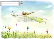 风景漫画HanMaker韩国设计素材库背景卡通漫画人物精美风景草地花丛花朵