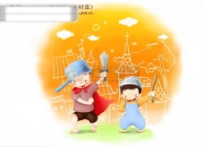 人物漫画HanMaker韩国设计素材库背景卡通漫画可爱人物孩子男孩朋友打闹玩耍儿童