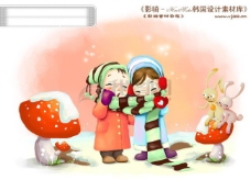 儿童友谊HanMaker韩国设计素材库背景卡通漫画可爱人物孩子朋友友谊温馨围巾雪天儿童