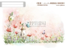 边框背景HanMaker韩国设计素材库背景底纹花纹风景叶子边框水彩淡彩