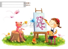 psd源文件HanMaker韩国设计素材库背景卡通漫画快乐天真孩子儿童画画熊猫