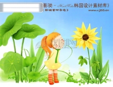 HanMaker韩国设计素材库背景卡通漫画可爱梦幻童年孩子女孩花叶子