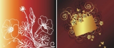 PSD花纹1白描花朵与1款金色花纹蝴蝶矢量素材图片