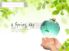 地球日spring绿叶叶子希望双手地球蜗牛水珠水滴日韩盛典