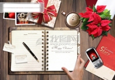 设计元素礼品盒子钢笔电子产品杯子手机笔记本木板木质地板图片照片psd分层素材源文件09韩国设计元素