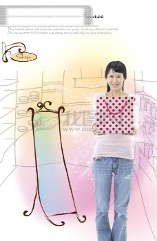 人物美女女性模特花纹底纹购物手绘背景袋子礼品09韩国设计元素psd分层素材源文件