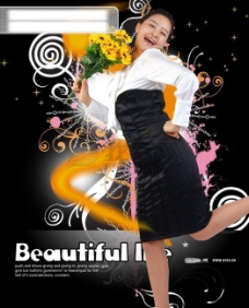 人物美女女性模特花纹底纹星光黄丝带09韩国设计元素psd分层素材源文件